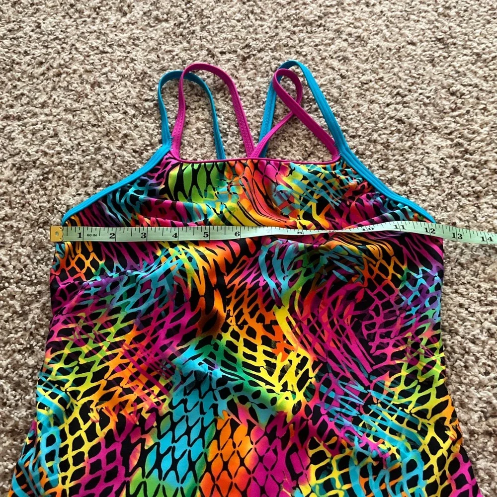 Speedo Girl's Swimsuit One Piece Multicolored Cross Back Multi Straps Size 14